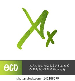 Letter X, Uppercase And Lowercase Variants. Green leaf textured alphabet, vector.