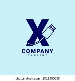 letter X usb clean and professional vector logo design