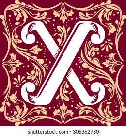 letter X vector image in the old vintage style