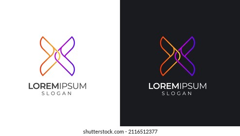 Letter x Vektorlogo-Design mit Linien, die moderne Farbverlauf-Farbe formen 