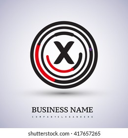 Letter X vector logo symbol in the circle thin line colored black and red. Design for your business or company identity.