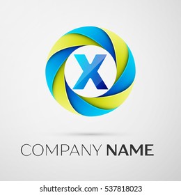 Letter X vector logo symbol in the colorful circle on grey background. Vector template for your design