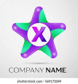 Letter X vector logo symbol in the colorful star on grey background. Vector template for your design