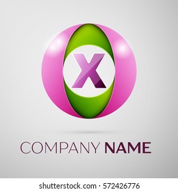Letter X vector logo symbol in the colorful circle on grey background. Vector template for your design