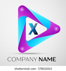 Letter X vector logo symbol in the colorful triangle on grey background. Vector template for your design
