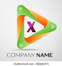 Letter X vector logo symbol in the colorful triangle on grey background. Vector template for your design