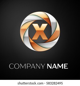 Letter X vector logo symbol in the colorful circle on black background. Vector template for your design
