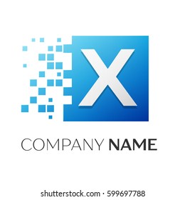 Letter X vector logo symbol in the colorful square with shattered blocks on white background. Vector template for your design