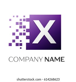 Letter X vector logo symbol in the colorful square with shattered blocks on white background. Vector template for your design