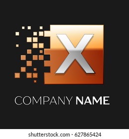 Letter X vector logo symbol in the colorful square with shattered blocks on black background. Vector template for your design