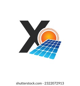 Plantilla del logotipo del vector de la letra X, logotipo de la letra colorida X, diseño del logotipo de la potencia solar, logotipo del panel solar, energía renovable, marca de energía solar

