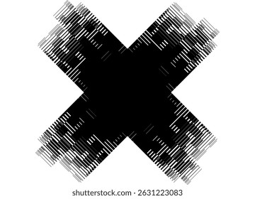 Letter X. vector pattern of black broken lines and pixels on a white background. For advertising, packaging, posters, covers. Cross-shaped design element. Technological Vector background in digital st