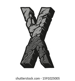 Letter X vintage desert design with cracked dry ground texture isolated vector illustration