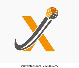 Letter X Volleyball Logo Concept With Moving Volley Ball Icon. Volleyball Sports Logotype Template