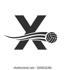 Letter X Volleyball Logo Design For Volley Ball Club Symbol Vector Template. Volleyball Sign Template
