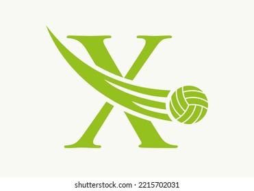 Letter X Volleyball Logo Design Sign. Volleyball Sports Logotype Symbol Vector Template
