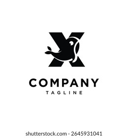 Letter X Whale Cute Logo Icon Vector