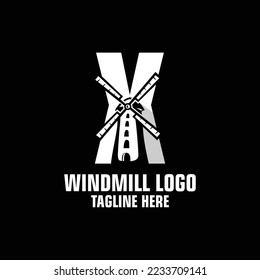 Inspiración de la plantilla de diseño del logotipo del molino de viento de la letra X, Ilustración del vector.