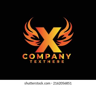 Letter X with Wing Logo. flame or fire gradient color logo.