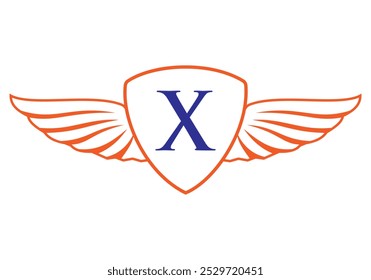 Letra X Logotipo Wing com Ícone de Escudo Conceito para Frete e Transporte Símbolo