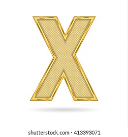letter X in wire gold metal isolated on white background 