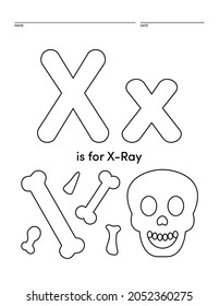 Letter X is for X-Ray Alphabet Learning Worksheet Coloring Book Page