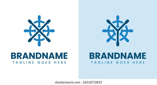 Letter X and Y Rudder Ship Logo, symbolizing guidance, leadership, and direction