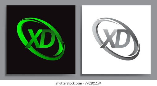 letter XD logotype design for company name colored Green swoosh and grey. vector set logo design for business and company identity.
