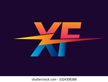 Letter XF logo with Lightning icon, letter combination Power Energy Logo design for Creative Power ideas, web, business and company.