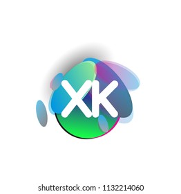 Letter XK logo with colorful splash background, letter combination logo design for creative industry, web, business and company.