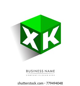 
Letter XK logo in hexagon shape and green background, cube logo with letter design for company identity.
