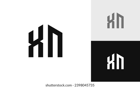 Letra XN inicial con diseño de logotipo de forma casa
