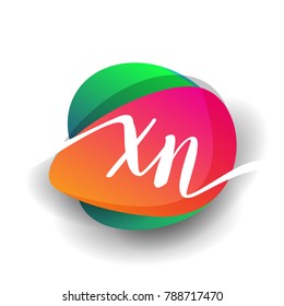 Letter XN logo with colorful splash background, letter combination logo design for creative industry, web, business and company.