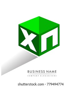 
Letter XN logo in hexagon shape and green background, cube logo with letter design for company identity.
