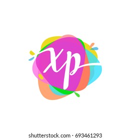 Letter XP logo with colorful splash background.