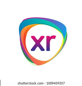 Letter XR logo with colorful splash background, letter combination logo design for creative industry, web, business and company.