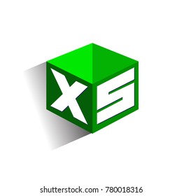 Letter XS logo in hexagon shape and green background, cube logo with letter design for company identity.
