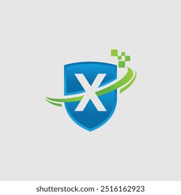 Plantilla de diseño de logotipo técnico de Letter X-Shield