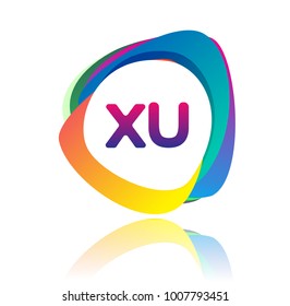 Letter XU logo with colorful splash background, letter combination logo design for creative industry, web, business and company.