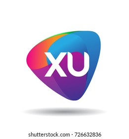 Letter XU logo with colorful splash background, letter combination logo design for creative industry, web, business and company.