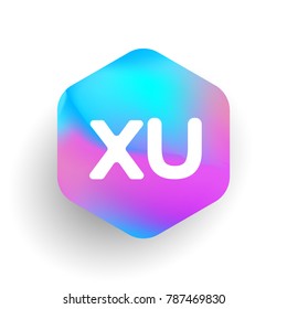 Letter XU logo in hexagon shape and colorful background, letter combination logo design for business and company identity.
