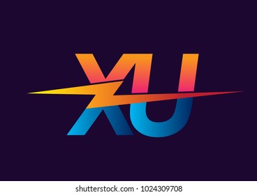 Letter XU logo with Lightning icon, letter combination Power Energy Logo design for Creative Power ideas, web, business and company.