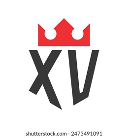 Buchstabe XV Kronenlogo. Krone auf Buchstabe XV Logo Design Vorlage