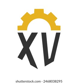 Letter XV Gear Logo Design for Service Center, Repair, Factory, Industrial, Digital and Mechanical Business