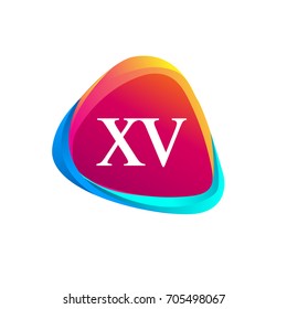 Letter XV logo in triangle shape and colorful background, letter combination logo design for company identity.