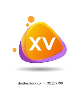 Letter XV logo in triangle splash and colorful background, letter combination logo design for creative industry, web, business and company.