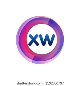 Letter XW logo with colorful circle, letter combination logo design with ring, circle object for creative industry, web, business and company.
