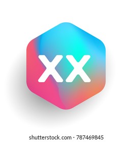 Letter XX logo in hexagon shape and colorful background, letter combination logo design for business and company identity.
