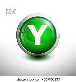 Letter Y in 3D Glossy Green Button for web Icon, Education Icon and Alphabet Icon. Vector Illustration 