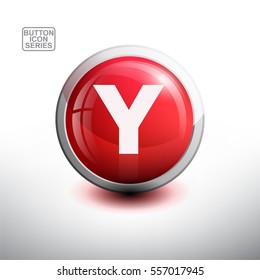 Letter Y in 3D Glossy Red Button for web Icon, Education Icon and Alphabet Icon. Vector Illustration